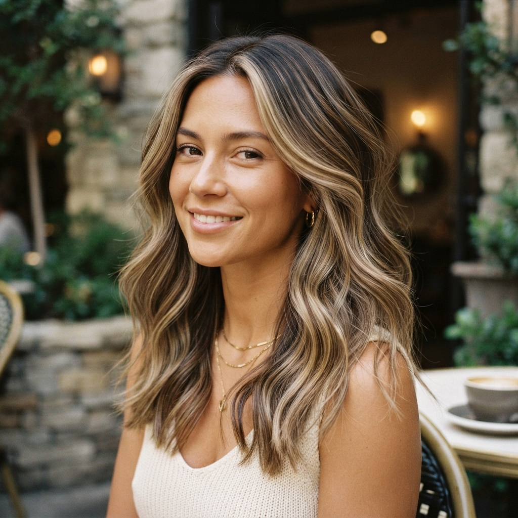 Champagne Blonde Highlights on Brown Hair
