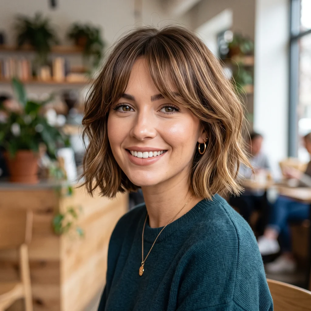 Chin-Length Bob with Curtain Bangs