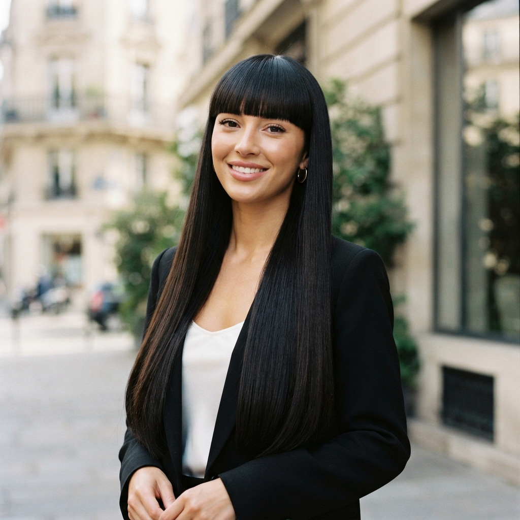 Classic Long Hair With Blunt Bangs