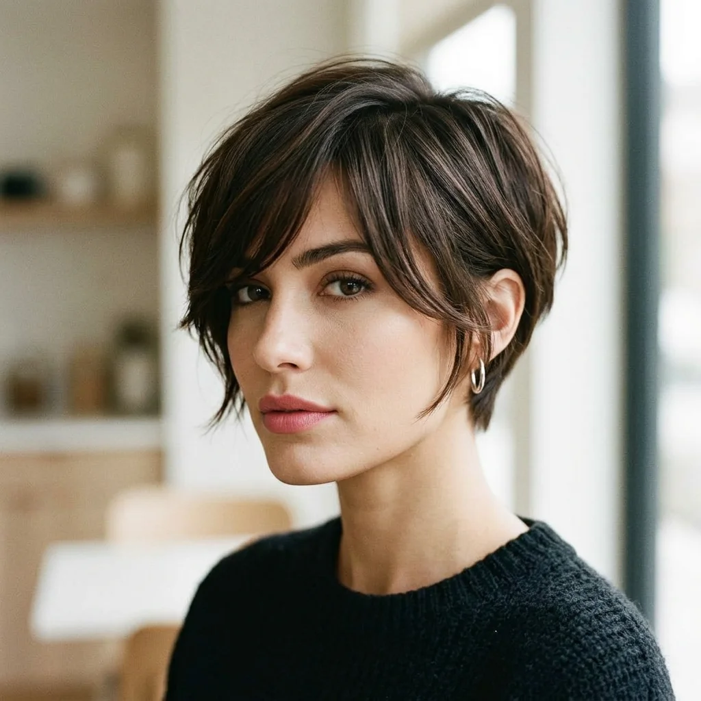 Cropped Hair with Side Swept Bangs