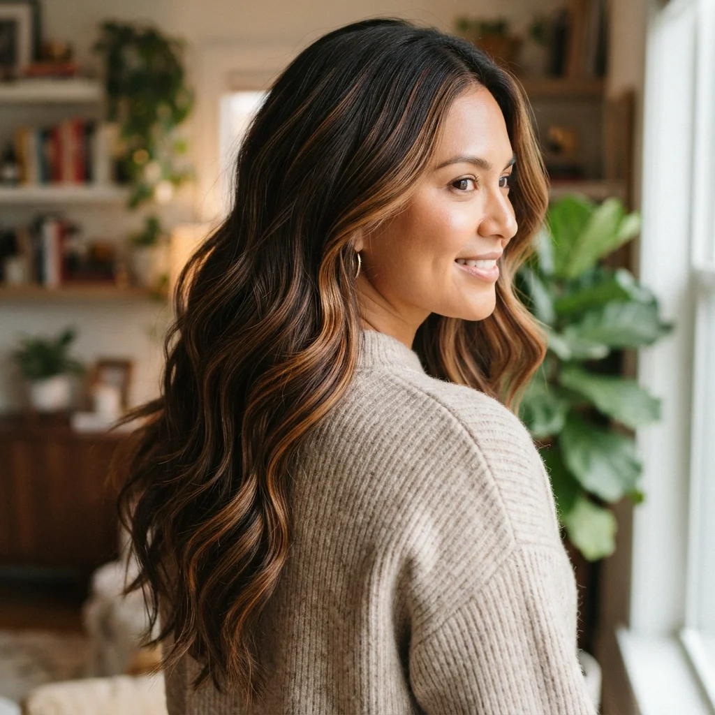 Dark Brown Hair with Rich Caramel Highlights