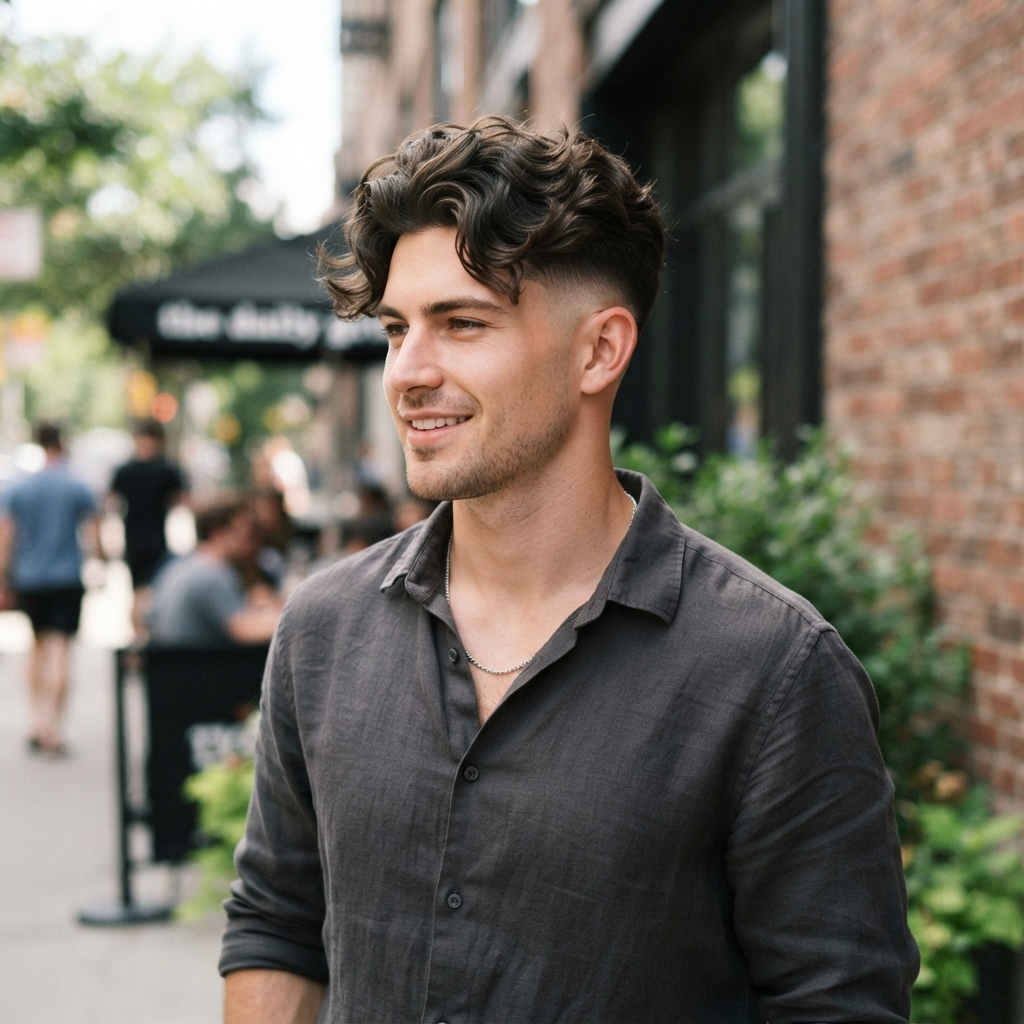 High Fade with Wavy Hair