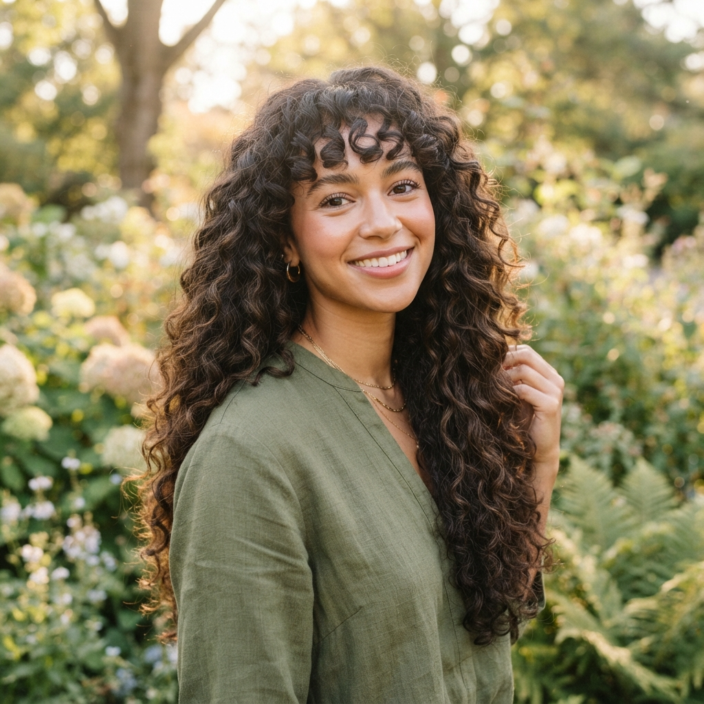 Long Hair With Curly Bangs