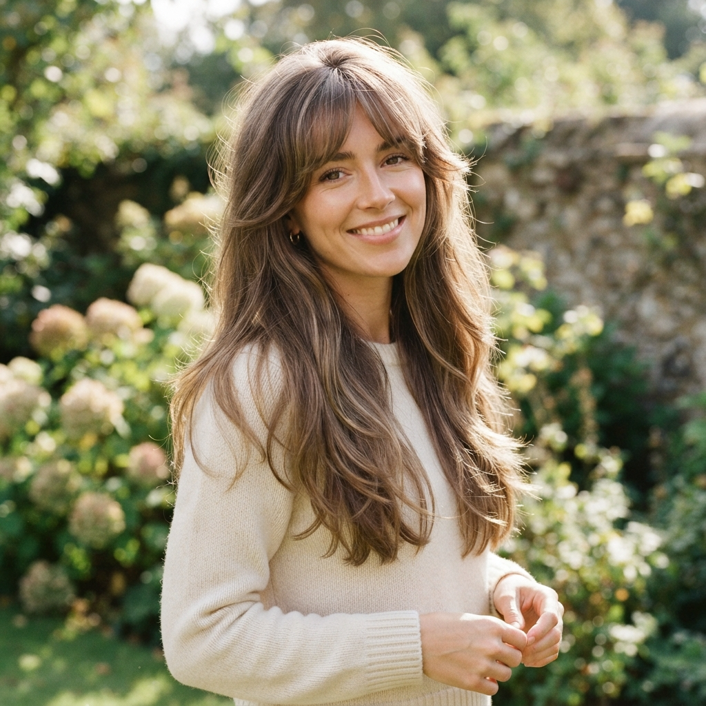 Long Hair With Feathered Bangs