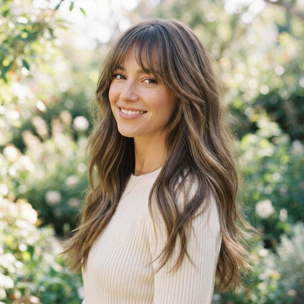 Long Hair With Invisible Layers and Bangs