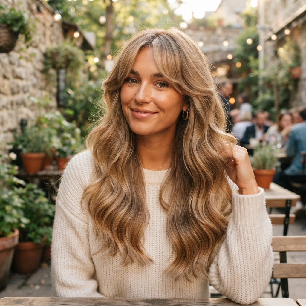Long Hair With Loose Waves and Curtain Bangs