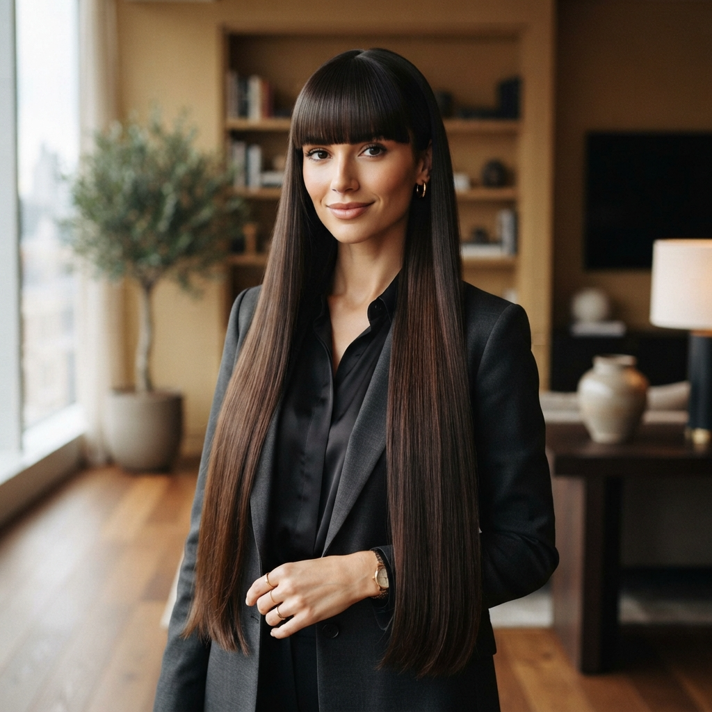 Long Straight Hair With Sleek Bangs