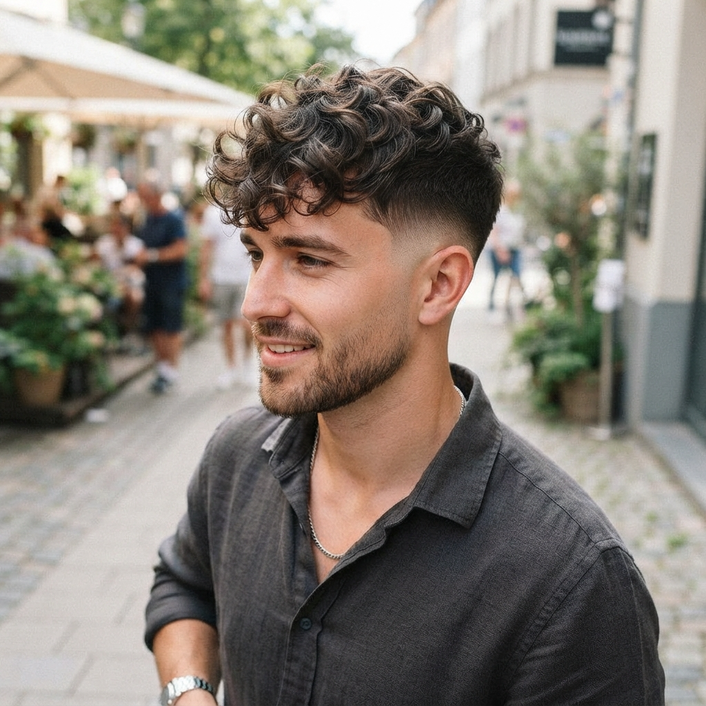 Low Taper Fade with Wavy Top