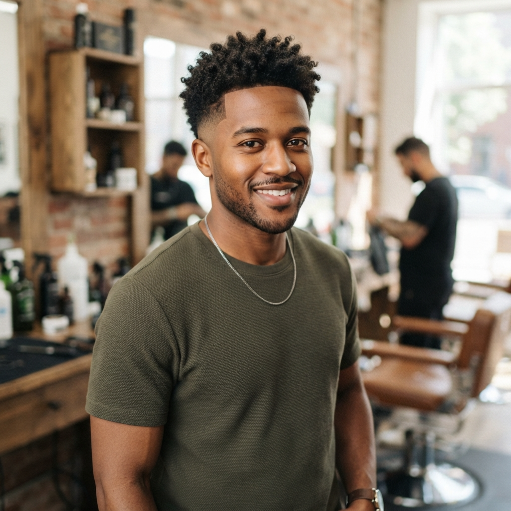 Mid Fade Haircut with Short Curls