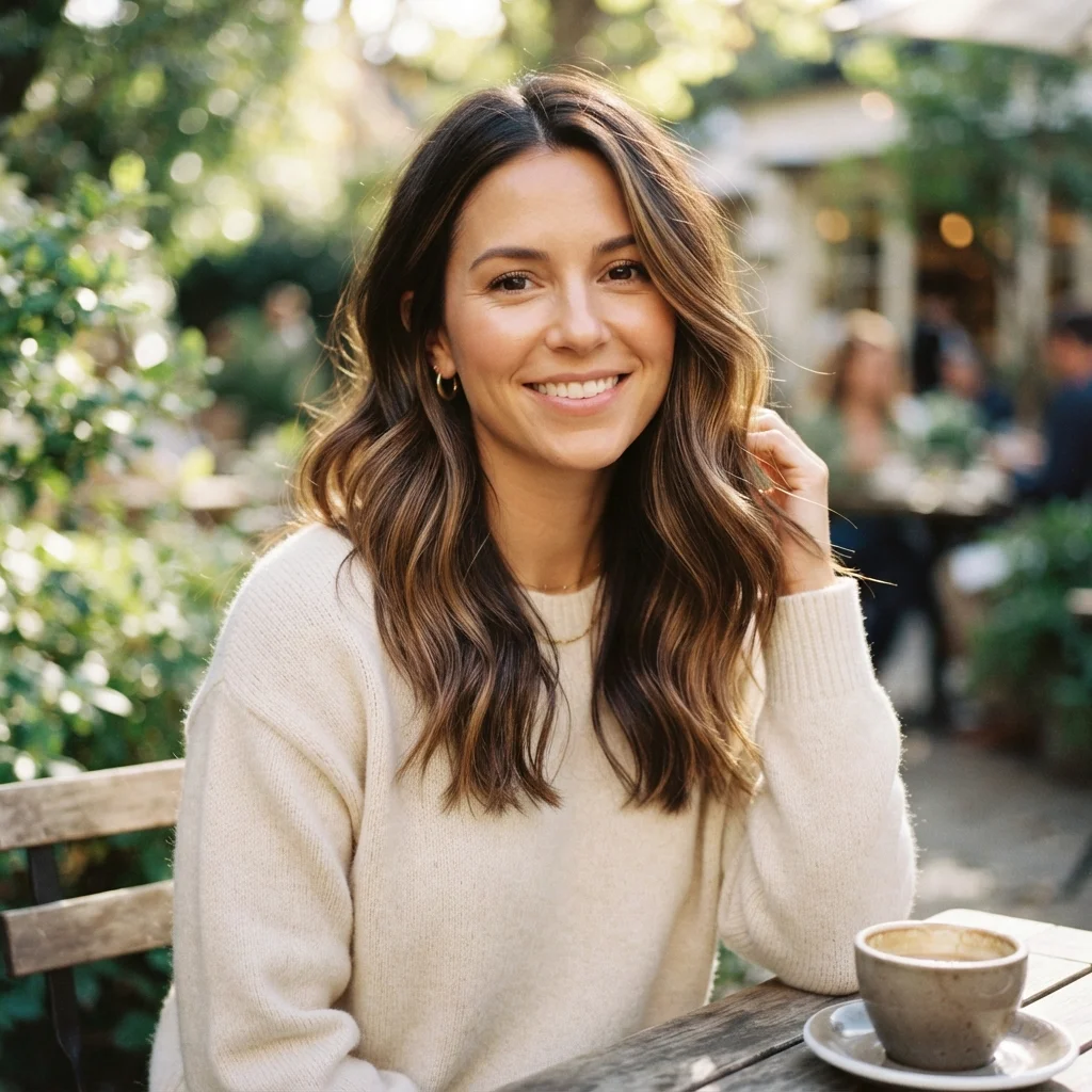 Subtle Caramel Highlights for Natural Brunettes