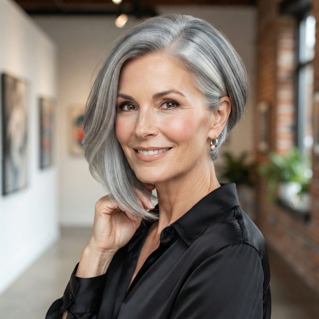 Asymmetrical Gray Bob