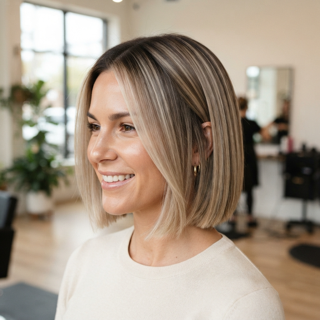 Beige Blonde Balayage Short Bob