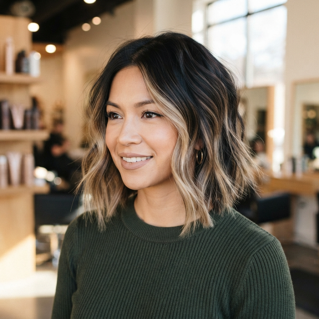 Blonde Balayage on Dark Short Hair