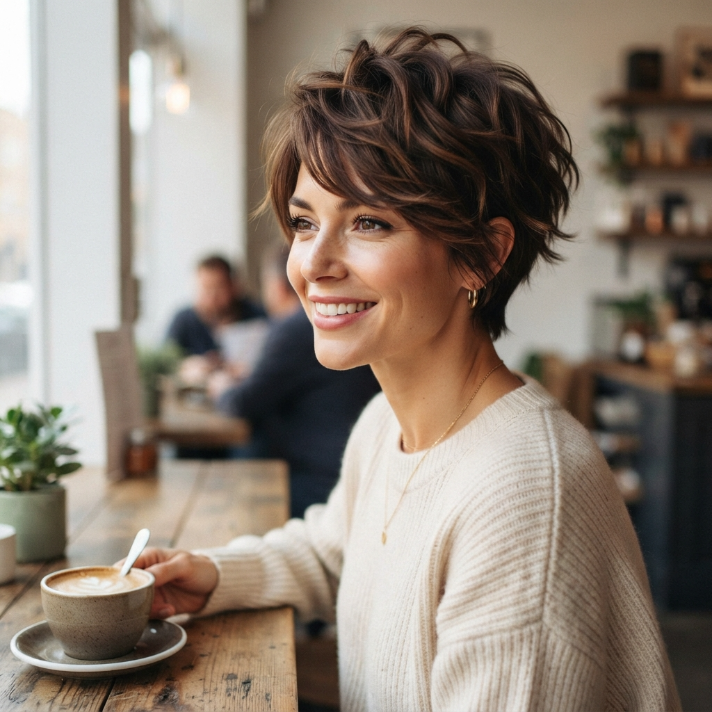 Brown Layered Pixie