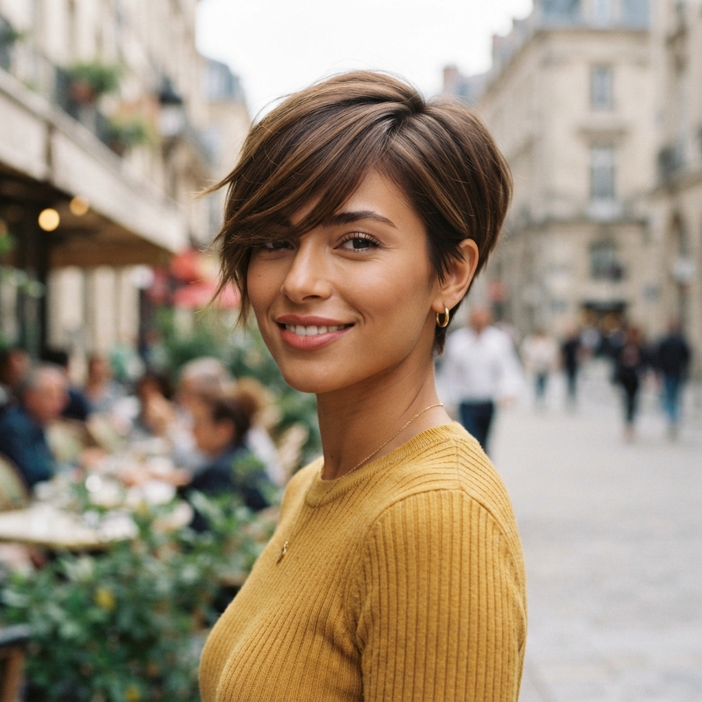 Brown Pixie with Side Bangs