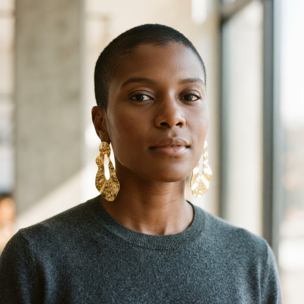 Buzz Cut with Statement Earrings