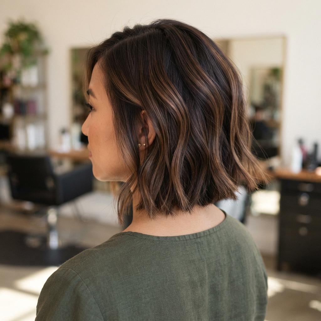 Chocolate Brown Balayage on Short Hair