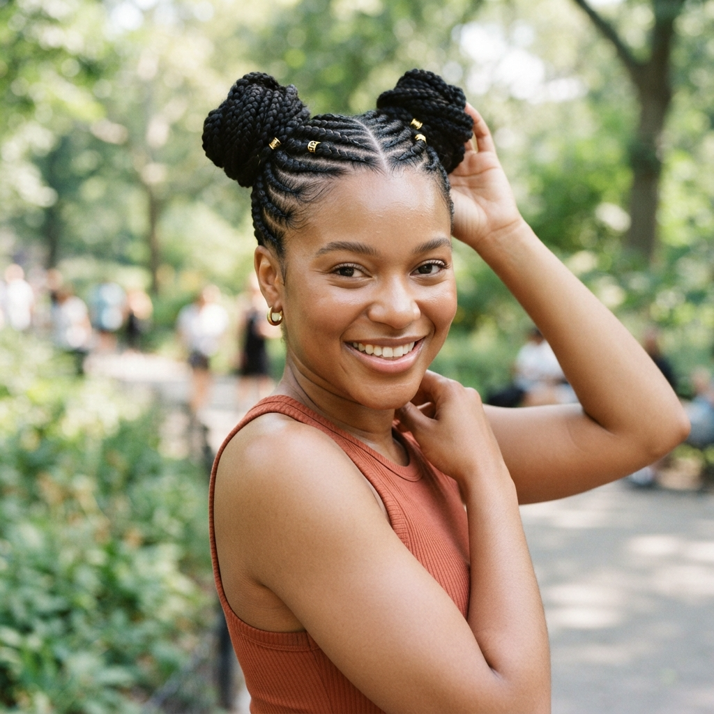 Cornrow Braids into Twin Buns
