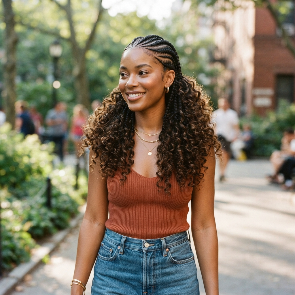 Cornrow Braids with Curly Ends