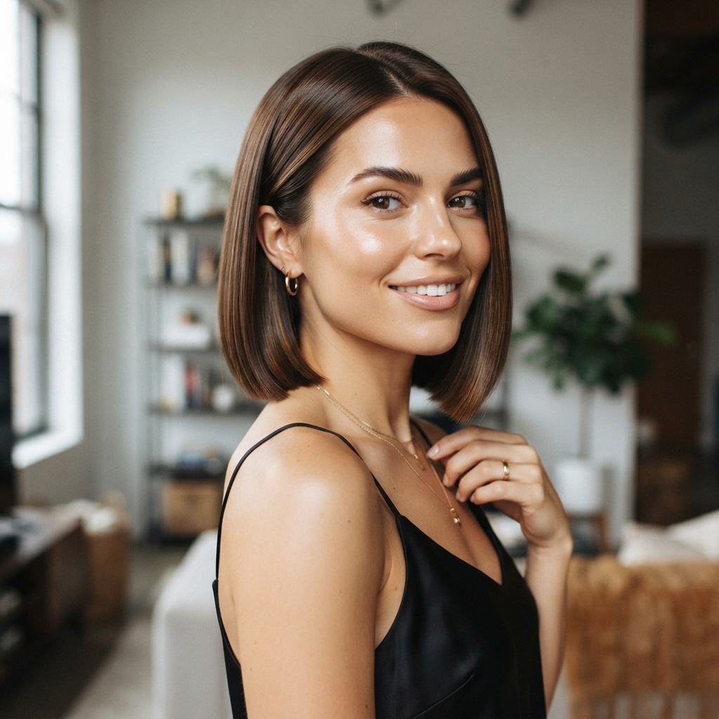 Glossy Brown Short Bob