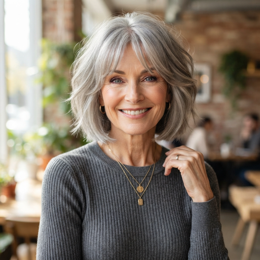 Gray Bob with Curtain Bangs