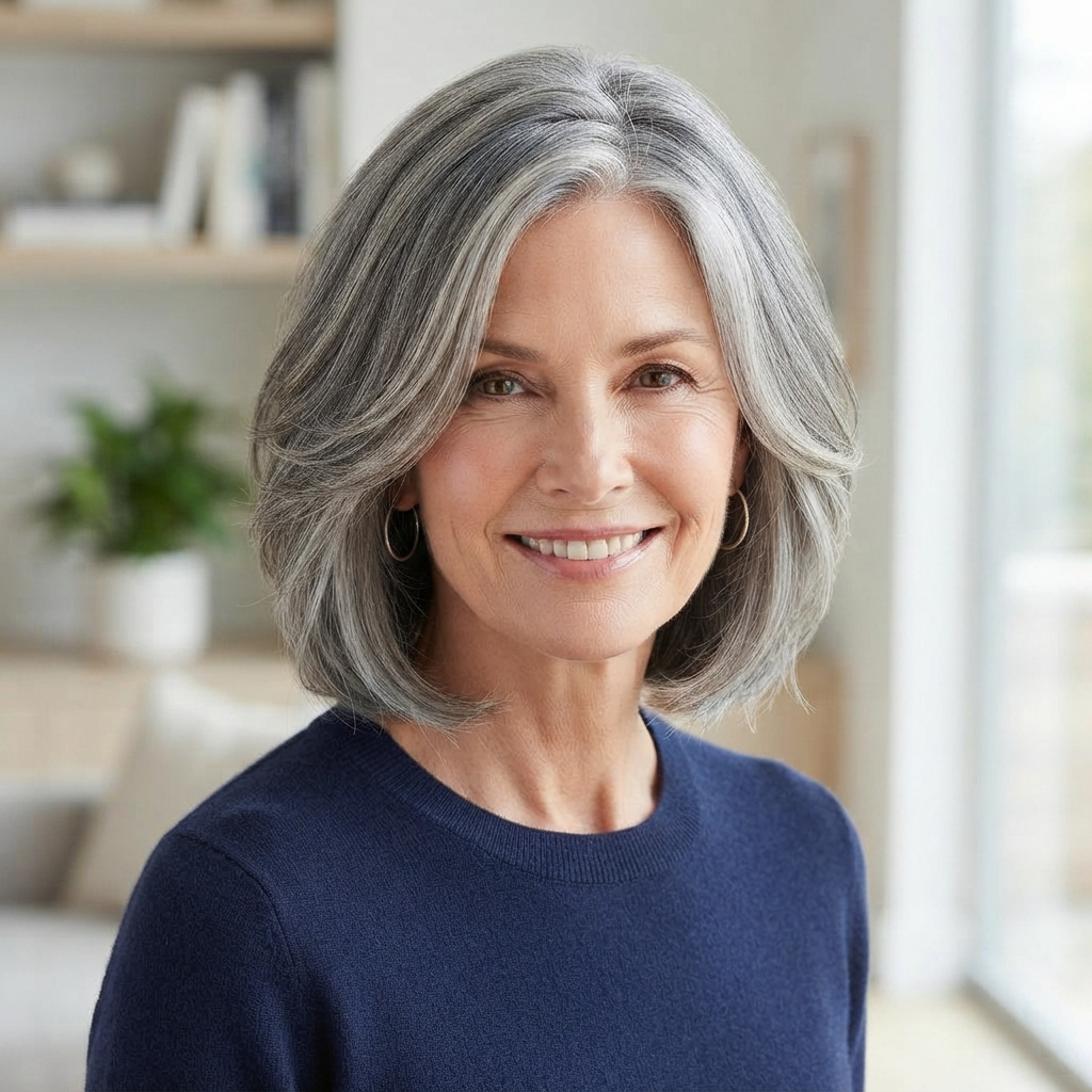 Gray Bob with Face-Framing Layers