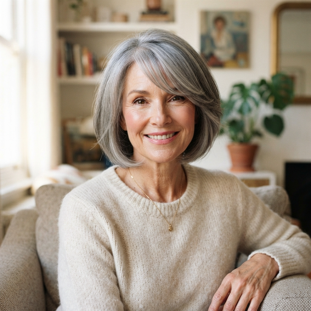 Gray Bob with Side Bangs