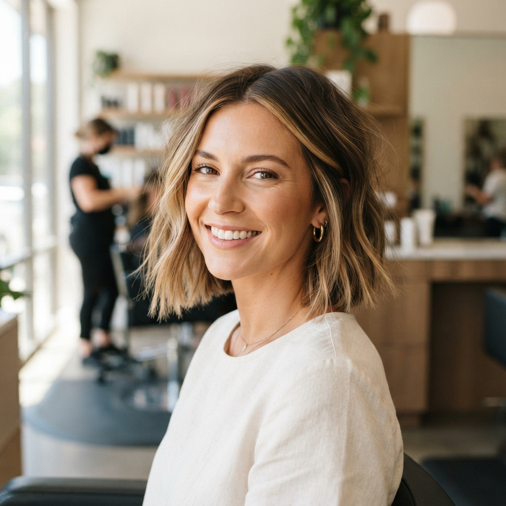 Honey Blonde Balayage on a Short Bob