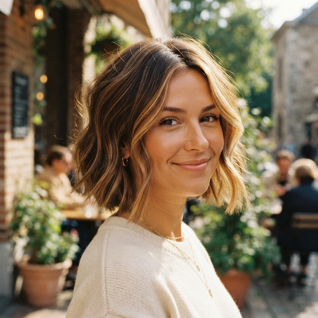 Honey Caramel Balayage for Short Hair