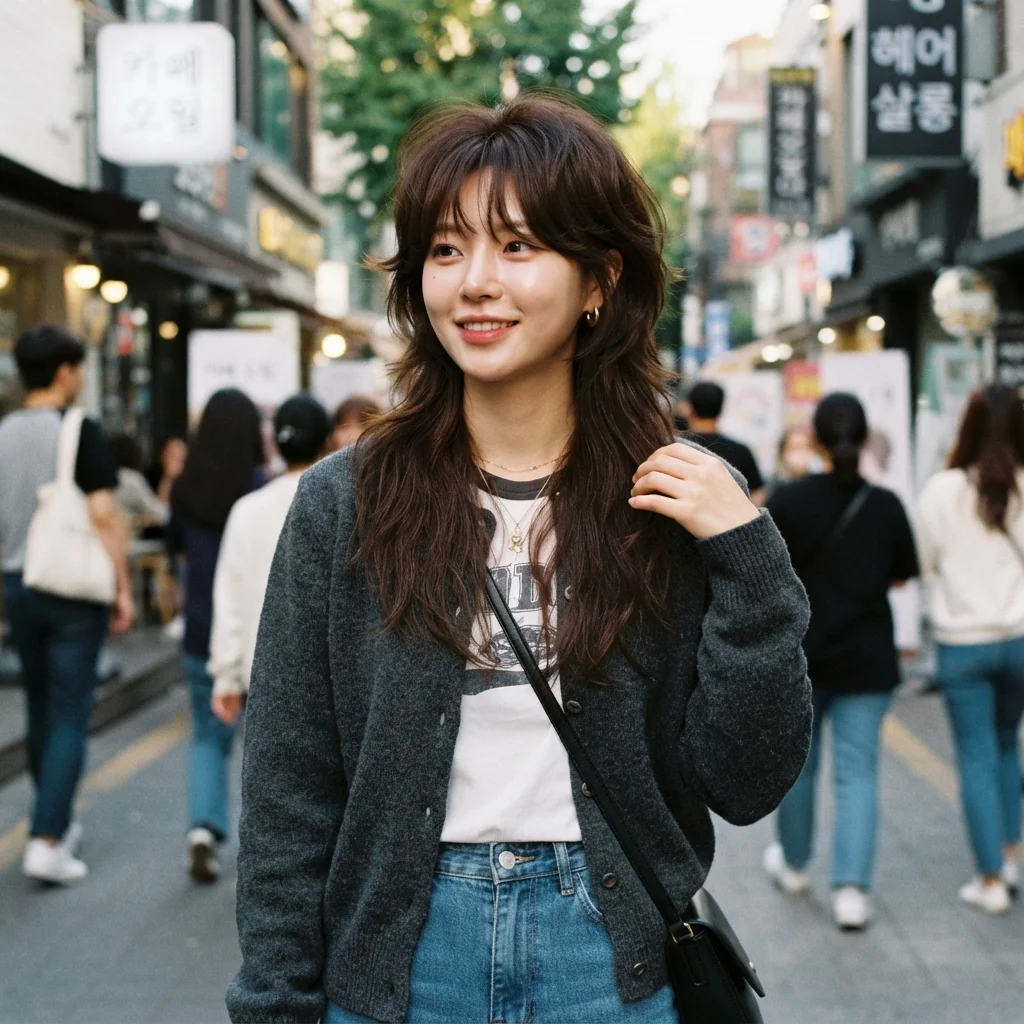 Korean Wolf Cut with Bottleneck Bangs