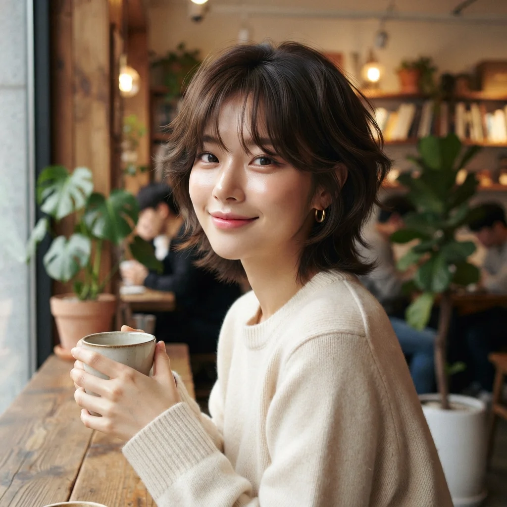 Korean Wolf Cut with Curtain Bangs