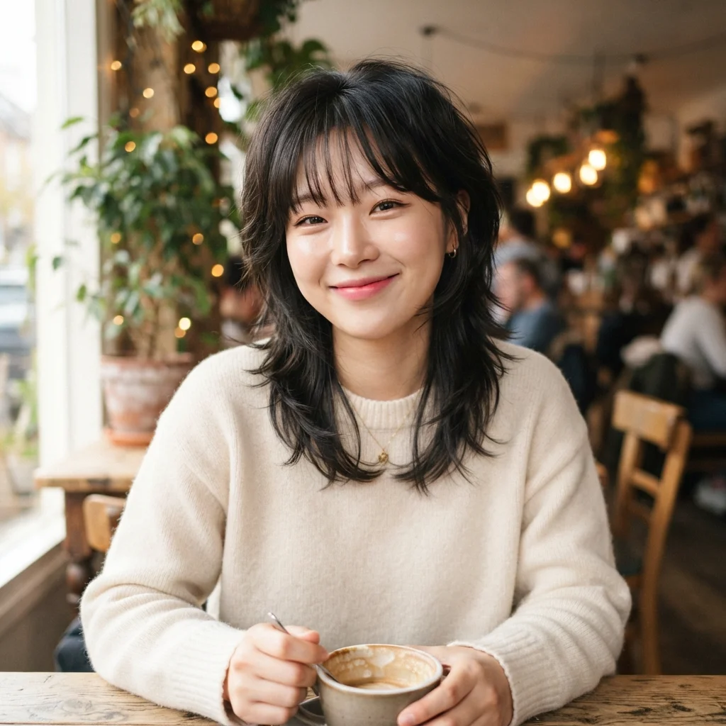 Korean Wolf Cut with Wispy Bangs