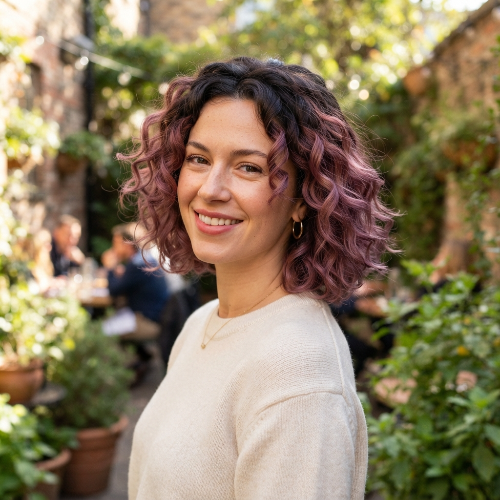 Mauve Ombre Curly Bob