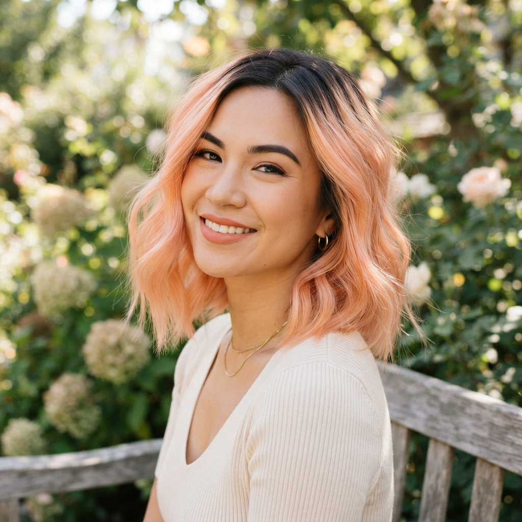 Peach Ombre Wavy Bob