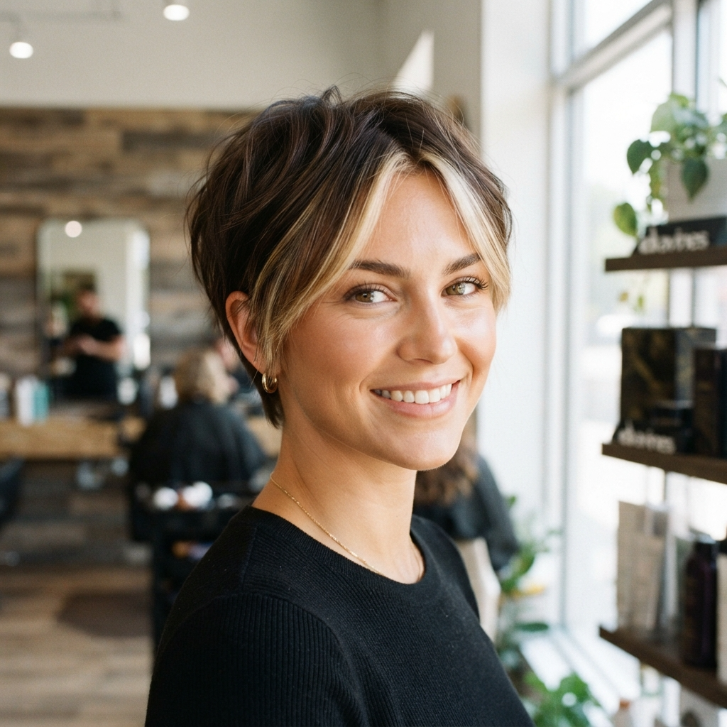 Pixie Cut with Face-Framing Highlights