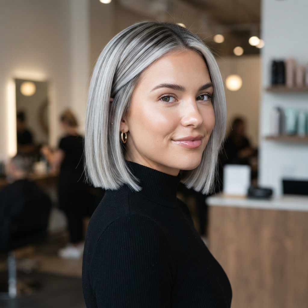 Platinum Balayage on a Short Bob