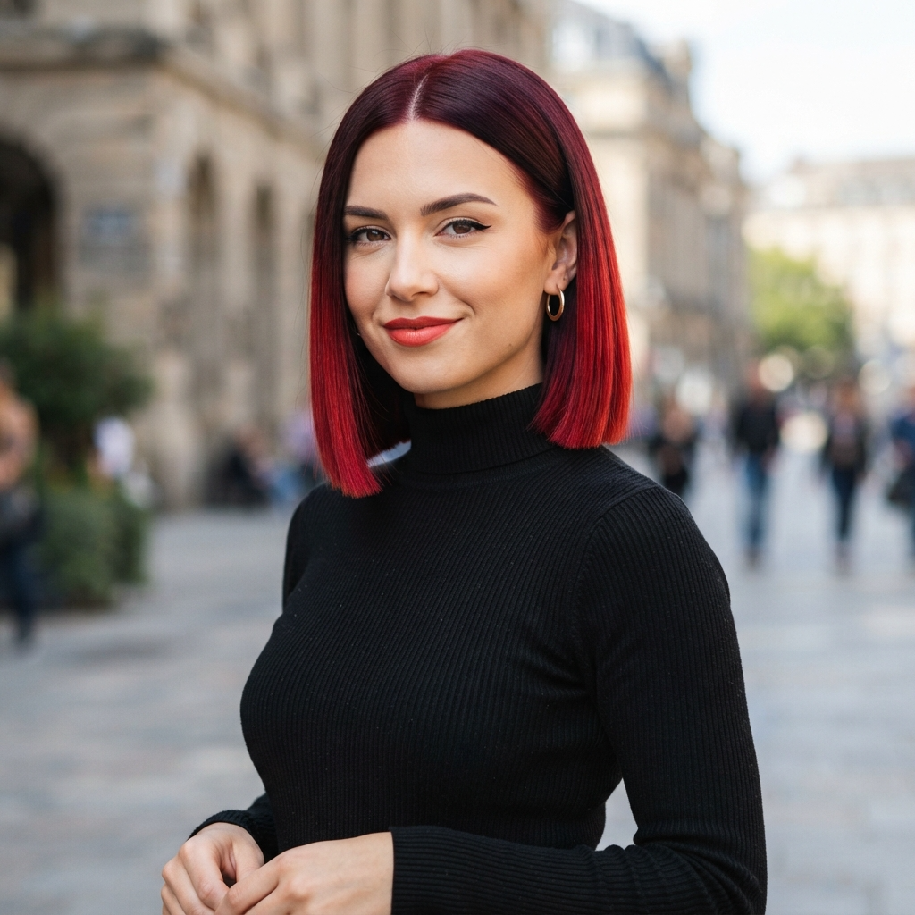 Red Ombre Blunt Bob