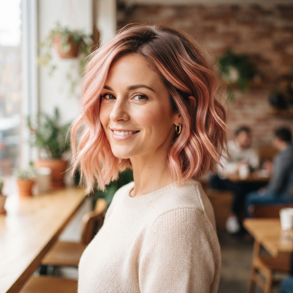 Rose Gold Balayage Short Hair