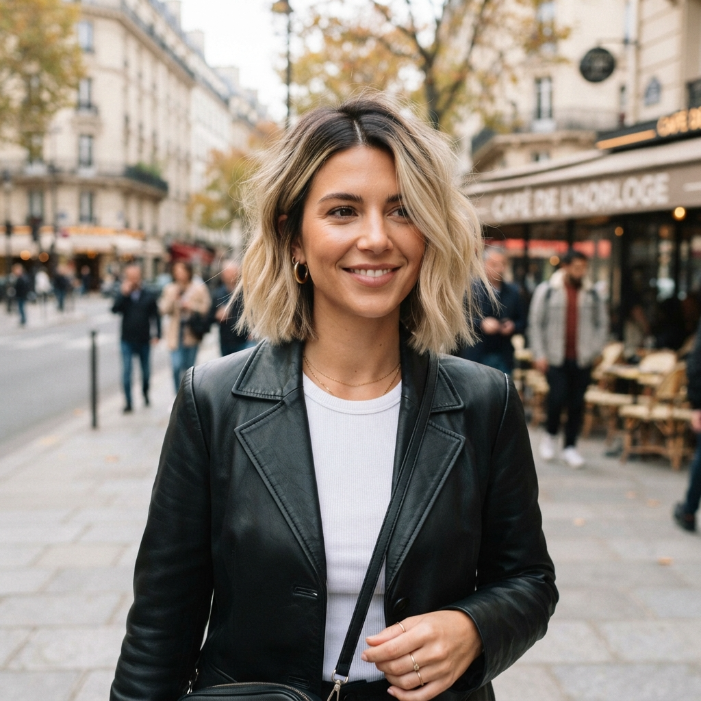 Short Blonde Bob with Dark Roots