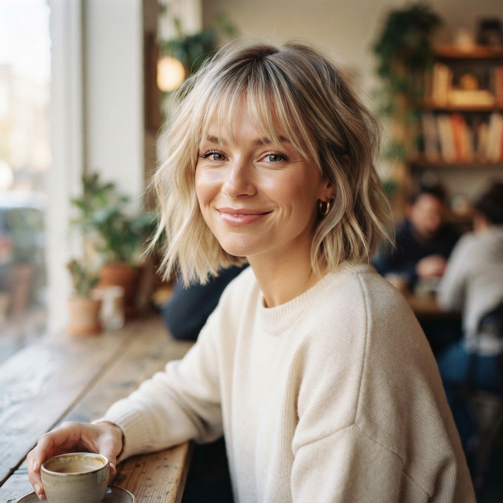 Short Blonde Hair with Wispy Bangs