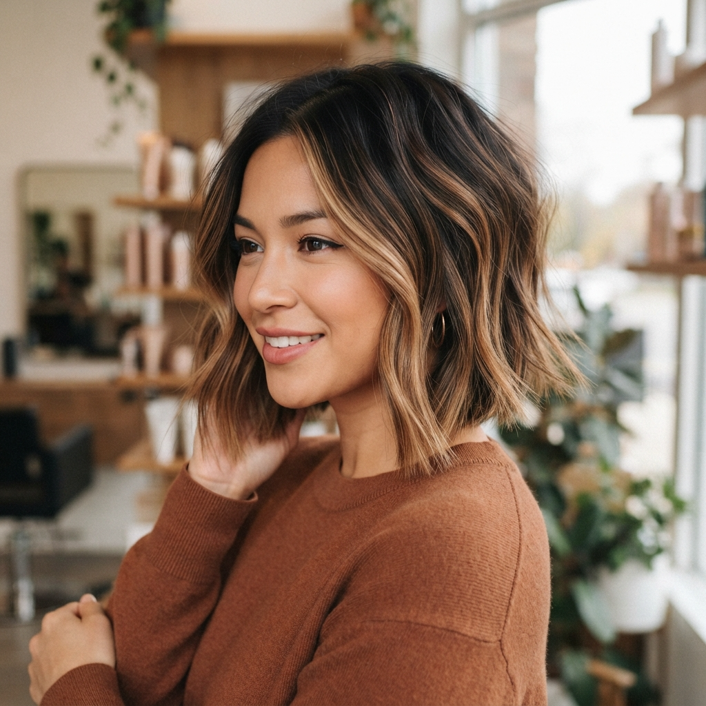 Short Bob with Caramel Balayage Highlights