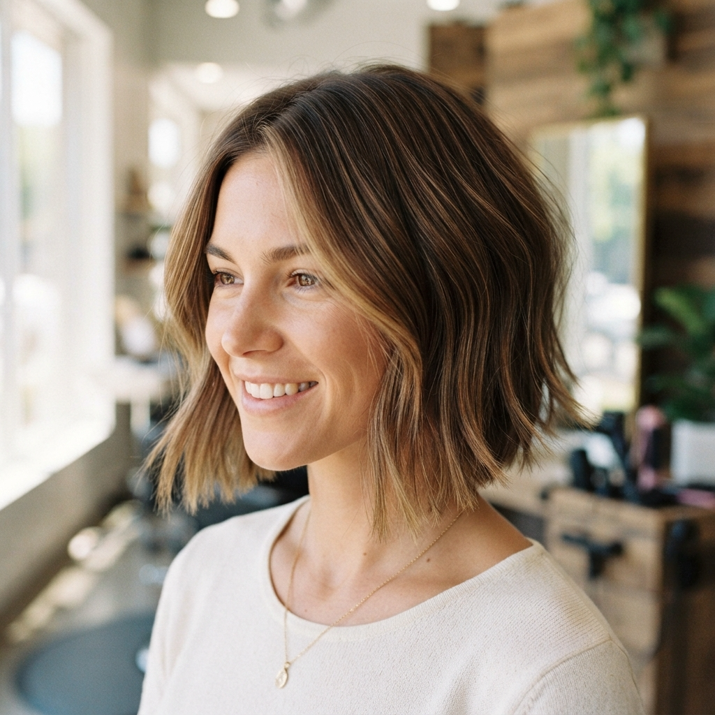 Short Brown Hair with Subtle Highlights