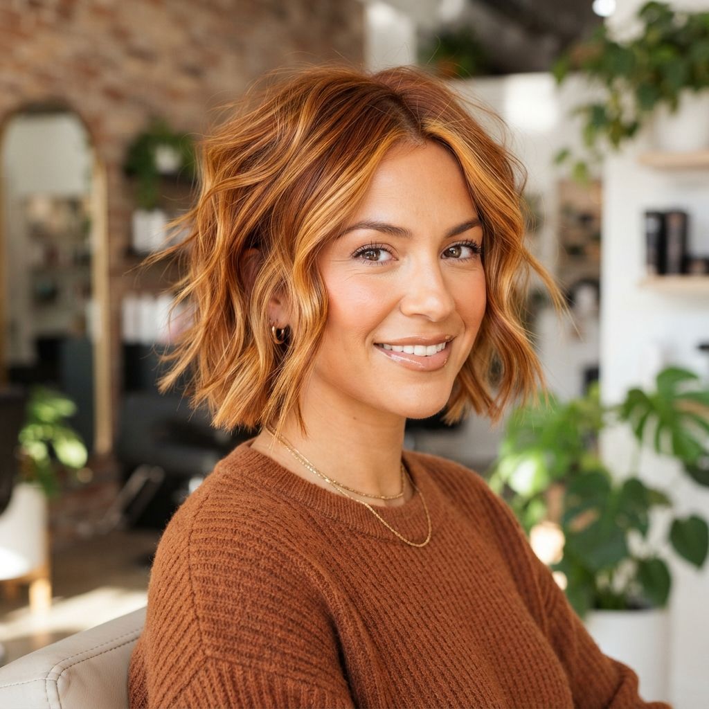 Short Copper Hair with Golden Highlights
