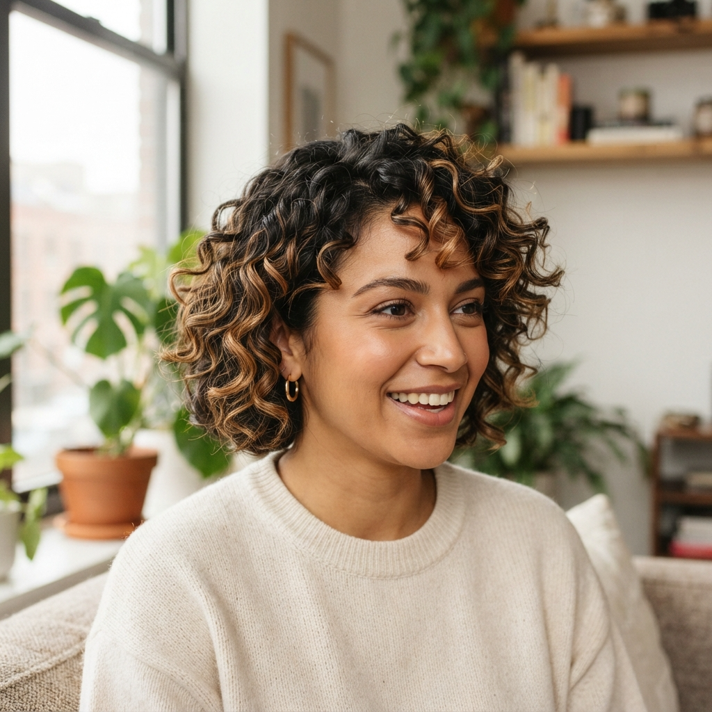 Short Curly Hair with Highlights