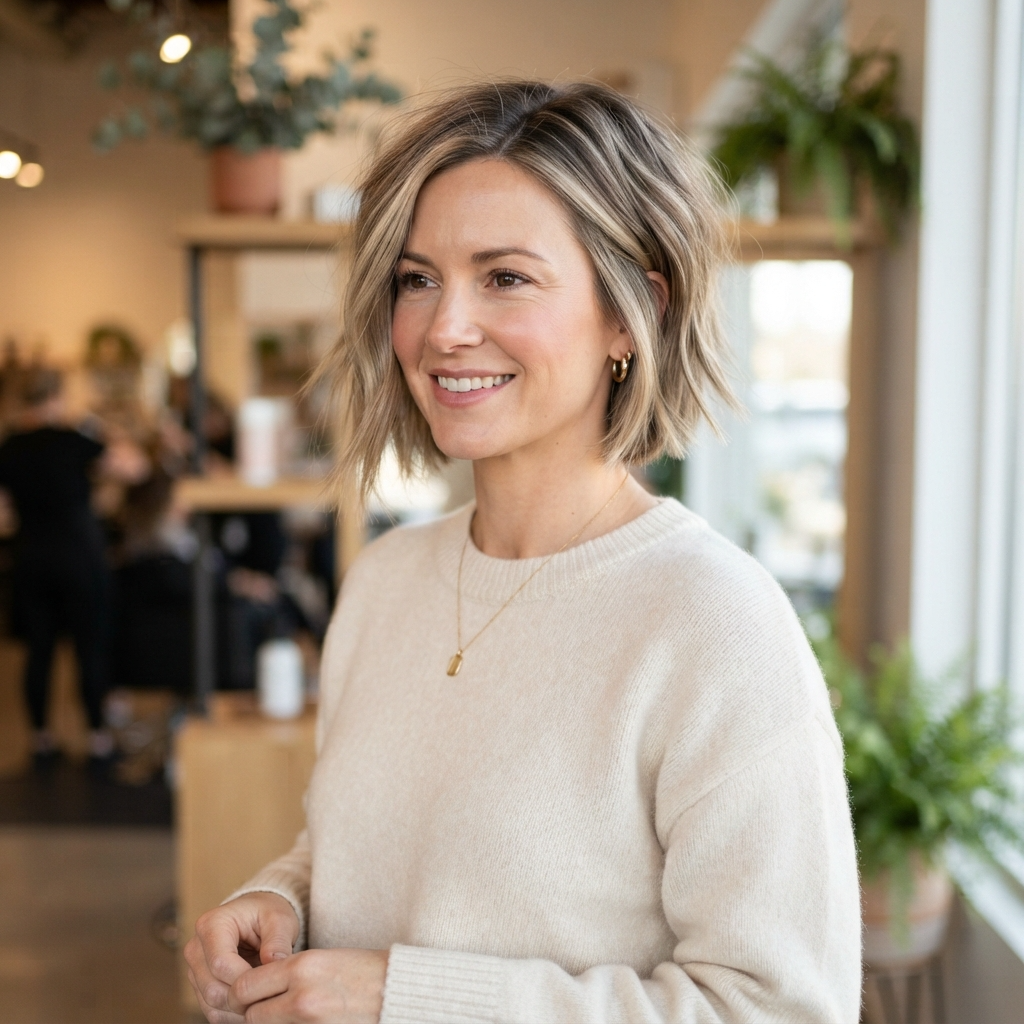 Short Hair with Beige Blonde Highlights