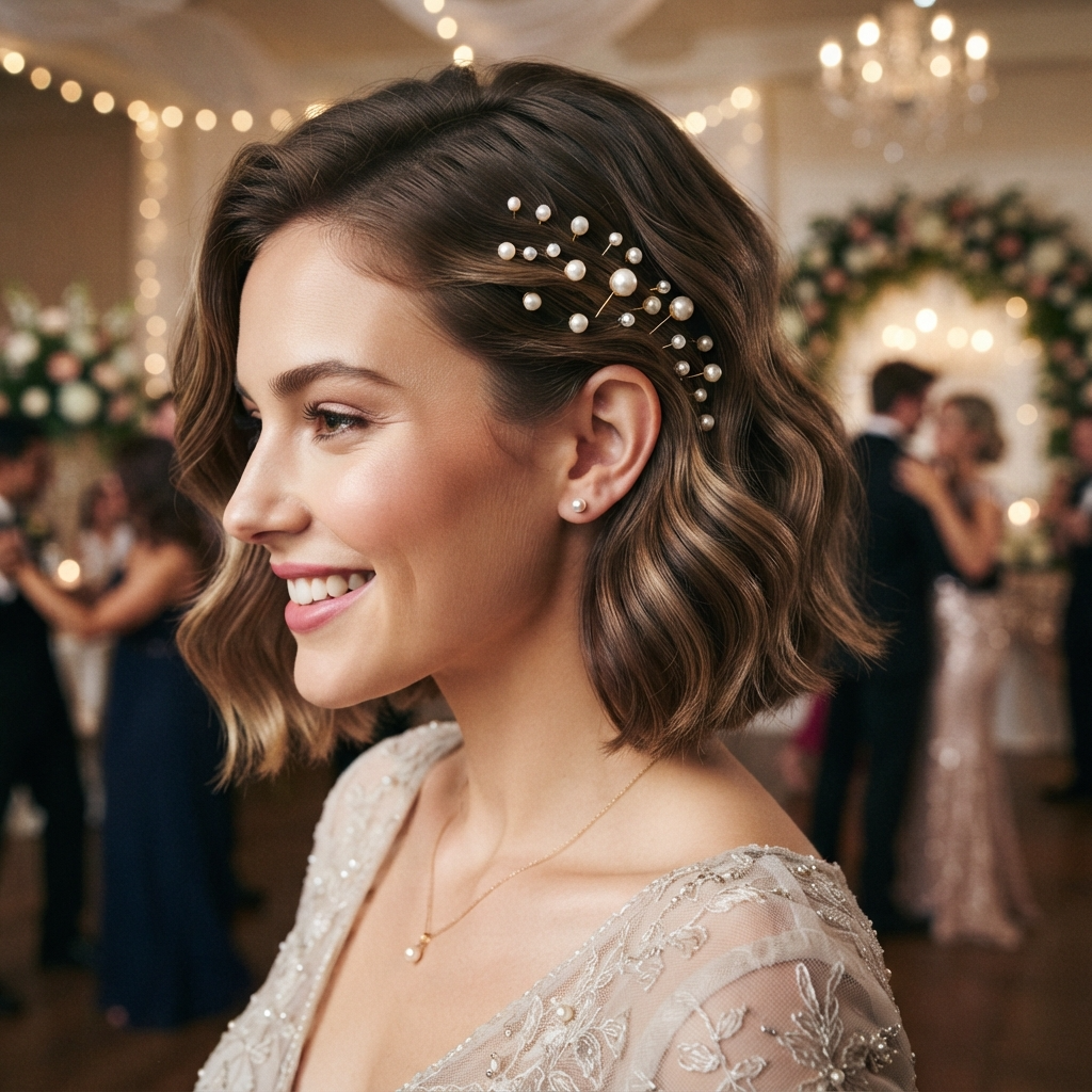 Short Hair with Pearl Pins