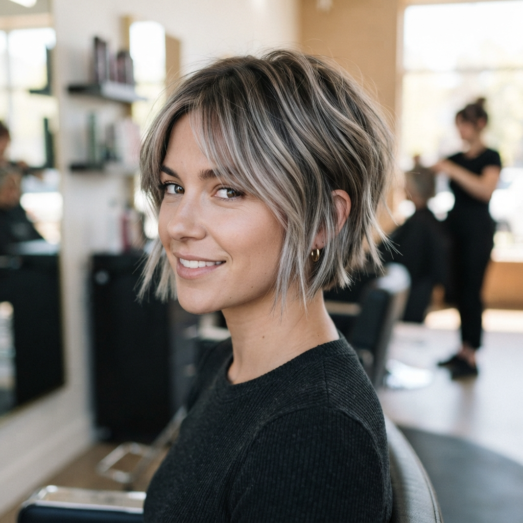 Short Layered Hair with Ash Blonde Highlights
