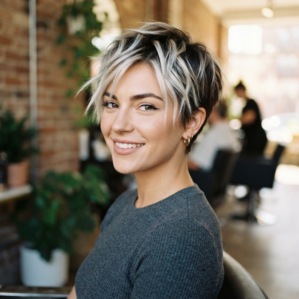 Short Pixie with Platinum Highlights