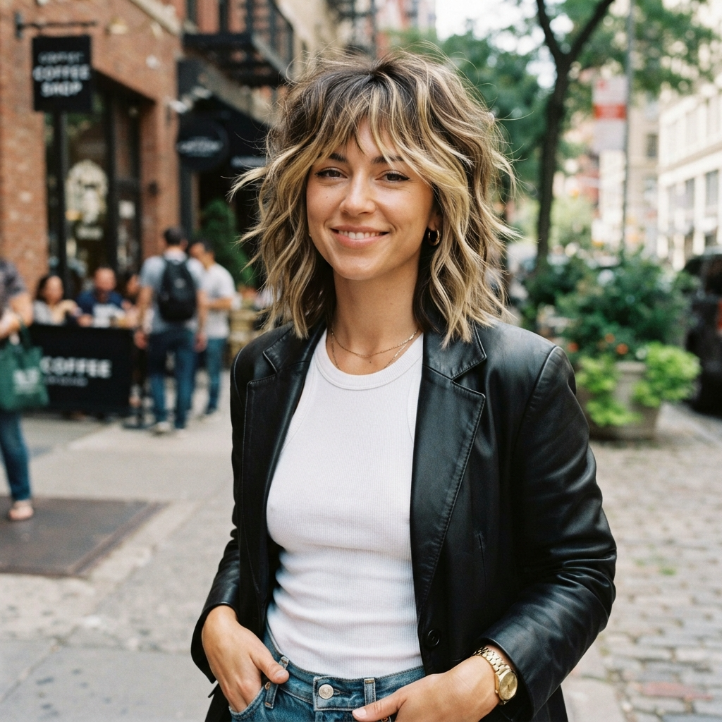 Short Shag with Blonde Highlights