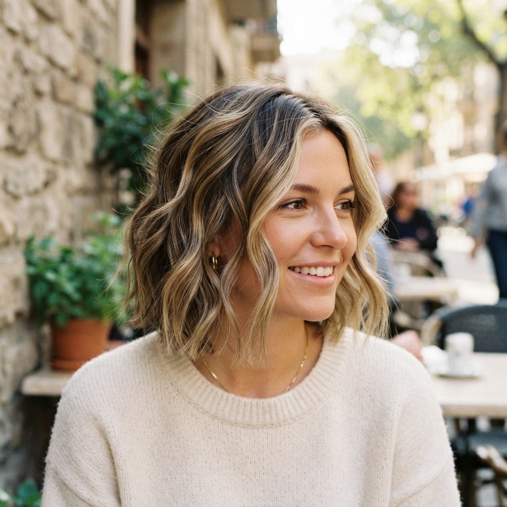 Short Wavy Hair with Blonde Highlights